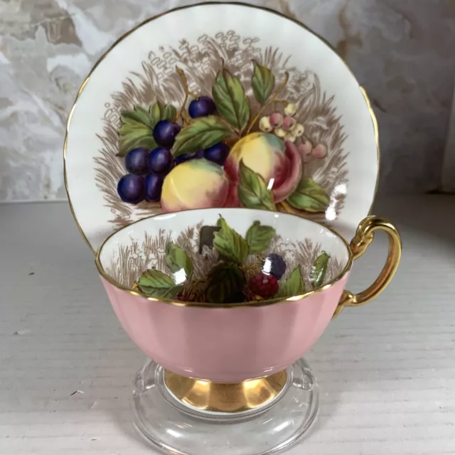 Vtg. Aynsley Orchard Fruits D. Jones Fine Bone China Tea Cup & Saucer Signed EUC