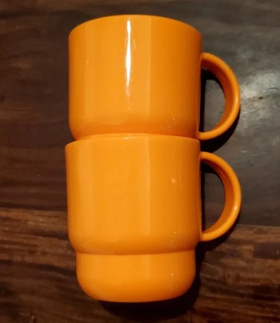 Vtg Set of 2 Tupperware Stackable Coffee Tea Cups Mugs Orange 22248 -3