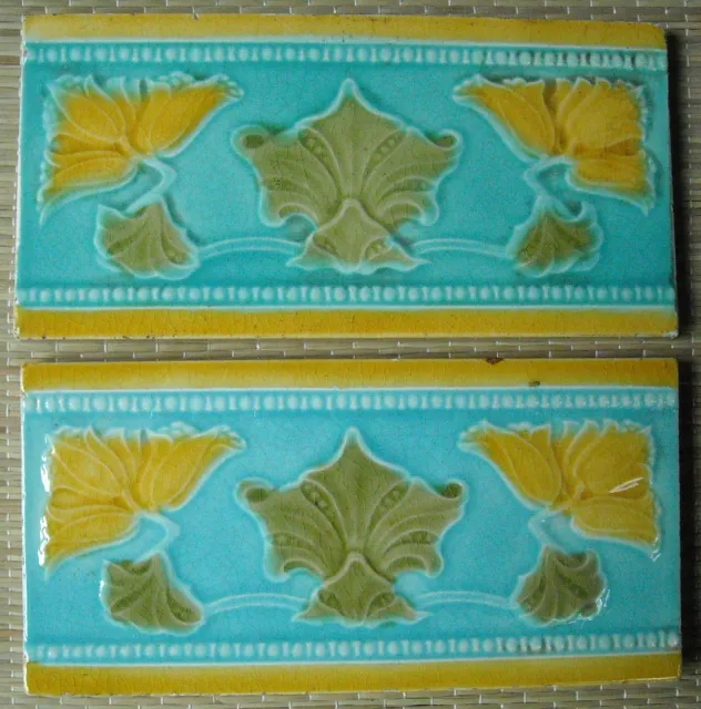 Alfred Meakin - Antique Art Nouveau Majolica 2 Border Tiles C1900