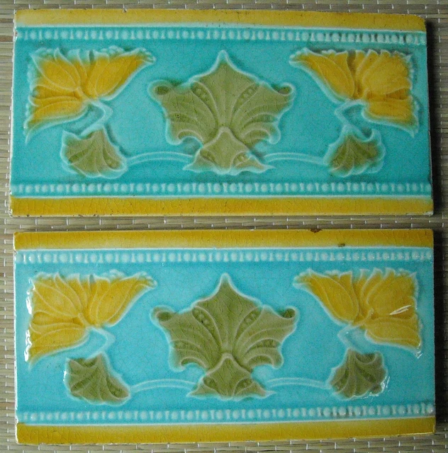Alfred Meakin - Antique Art Nouveau Majolica 2 Border Tiles C1900