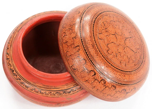Antique Vintage Burmese Red Lacquer Box Container Burma SE Asian Old