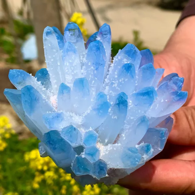 317G New Find sky blue Phantom Quartz Crystal Cluster Mineral Specimen Healing