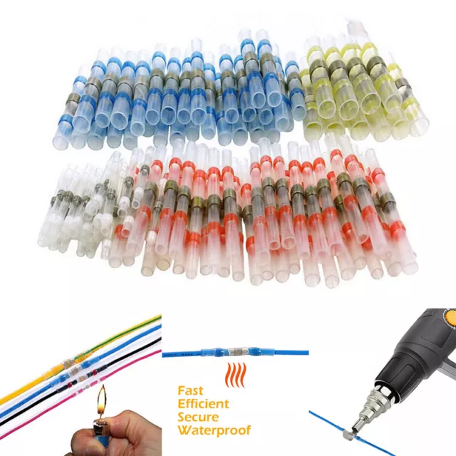 10/25/100pc Heat Shrink Waterproof Butt Splice Connector Joiner Heatshrink Cable