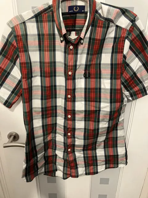 Fred Perry Checked Short Sleeve Shirt Medium Mod Ska Northern Soul M Polo 40”