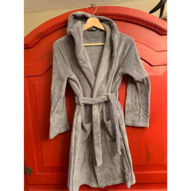 Lands End Size 12 Gray Grey Fleece Bathrobe Robe Boys Girls Worn One Time EUC