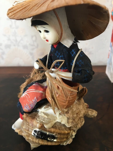 Poupée Japonaise Geisha Vintage – Kimono – Tête Et Mains Porcelaine – 39cm