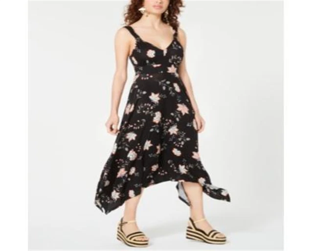 American Rag Junior's Printed Asymmetrical Hem Dress Black Size S