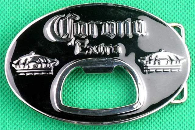 Belt Buckle "CORONA" Black Color. Fit 4 cm Wide Belt. Metal Opener. Free Post!