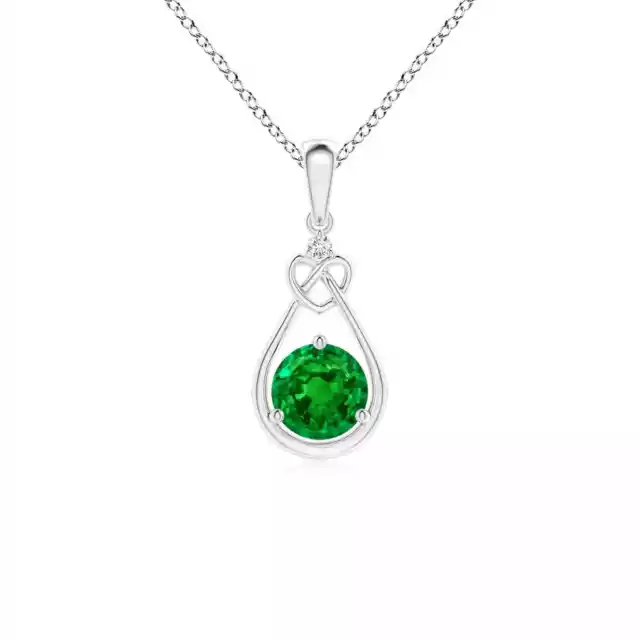 ANGARA 5mm Natural Emerald Knotted Heart Pendant Necklace with Diamond in Silver