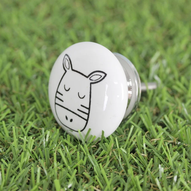 4cm Stoneware Round Drawer Cupboard Cabinet Door Knob Handle Pull Baby Zebra