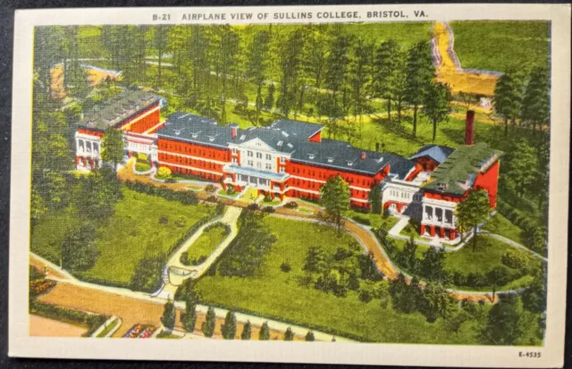 Bristol Virginia VA Sullins College Aerial Airplane View c1940s Postcard A13