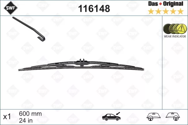 SWF 116148 Lama tergicristallo per BMW, CHEVROLET, CHRYSLER,CITROËN,DACIA,DAEWOO, DODGE,FIA