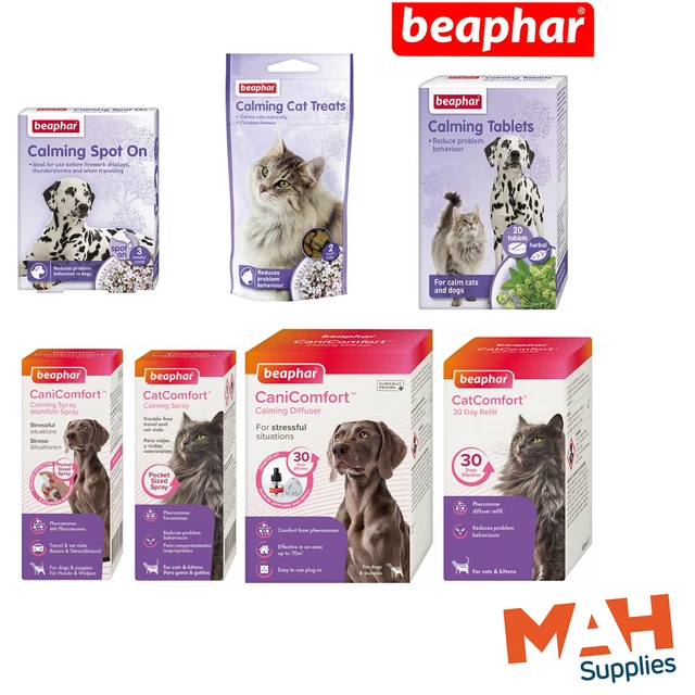 Beaphar Calming Range Dogs Cats Tablets Spray Spot-On Collar Diffuser Anxiety