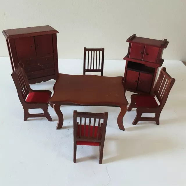 Vintage dolls house furniture 7 Piece Set Wooden. Seats Covered VGC. Post Inc AU