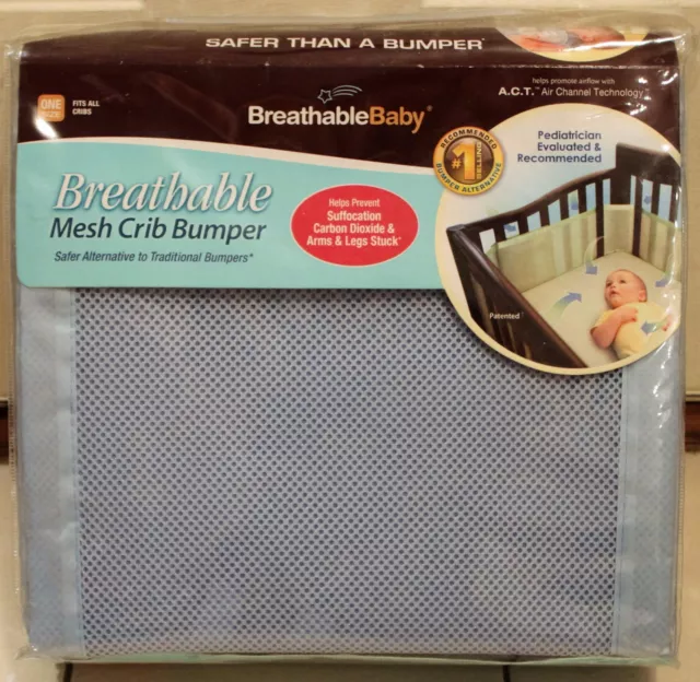 BREATHABLE BABY MESH CRIB BUMPER Blue Bedding Safer Infant Shower Gift Boys NEW