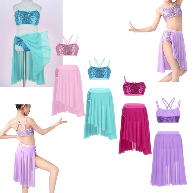 2 pz abito lirico per bambine balletto contemporaneo paillettes costume