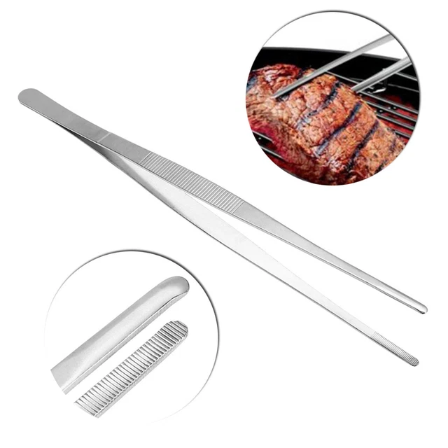 Herramientas de cocina multiusos pinzas extra largas de acero inoxidable de 12"" punta pinzas