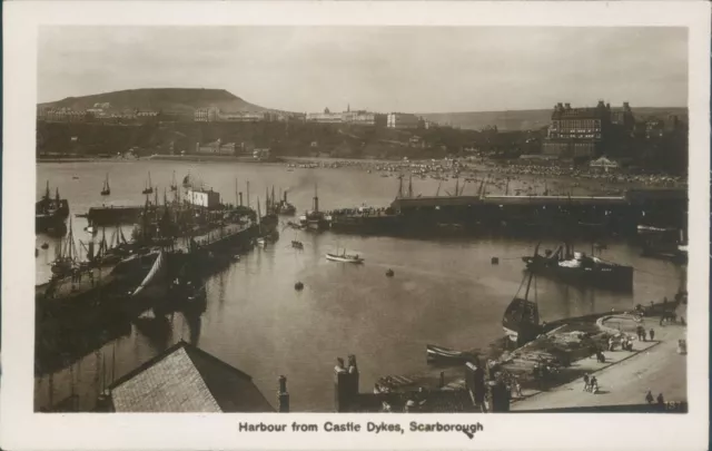 Real photo Scarborough harbour from castle dykes
