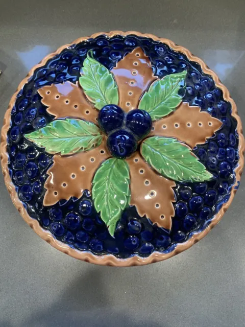 Vintage 11” D Ceramic Glazed Blueberry Pie Dish w Lid Japan Excellent Condition