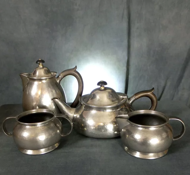 SUPERB TUDRIC ARCHIBALD KNOX Des. PEWTER FOUR PIECE TEA SET for LIBERTY # 01075