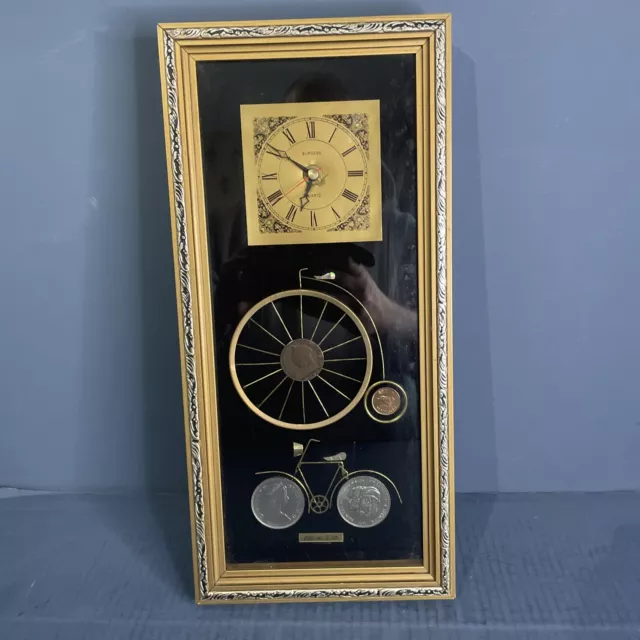 Vintage G. A. Burgess Quartz St. Ives Clock Bicycle With Coins 38 Cm X 18 Cm
