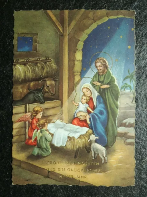 Alte AK , Maria mit Jesuskind und Engeln in der Weihnachtskrippe , (F815)