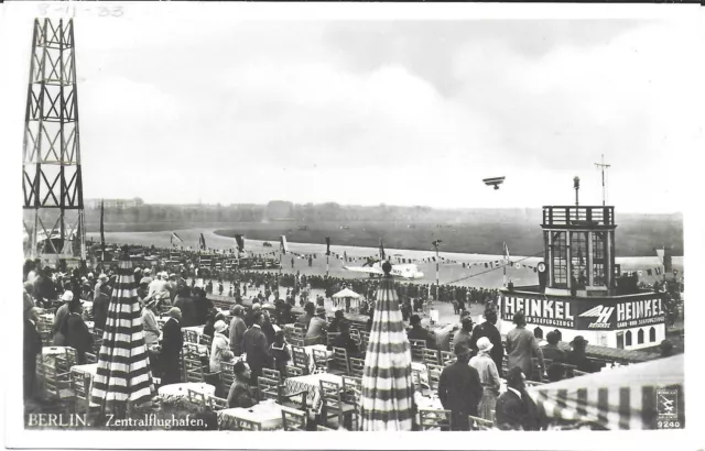 1933 RPPC – Berlin Central Airport, Heinkel Land & Seaplanes Bldg – Airshow?