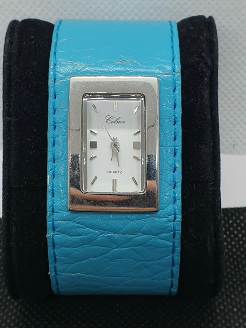 MONTRE CELSIOR quartz bracelet cuir bleu RefN740 EUR 20 00