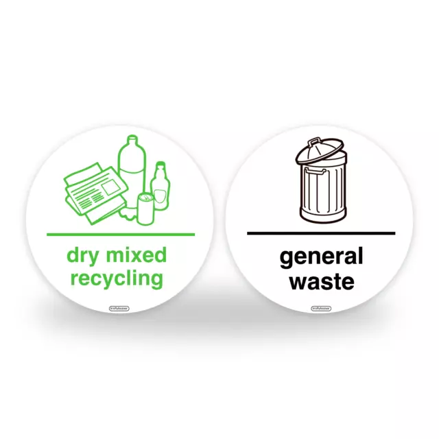 Set General Bin Mixed recycling signs 95mm Wheelie bin waste container stickers