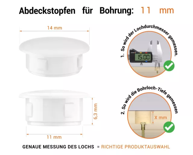 Abdeckstopfen für Bohrung 11 mm Blindstopfen Abdeckkappen Lochkappen Kunststoff