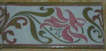 Antique Art Nouveau 8" x 4" Accent Border Tile 1890s England Pink Flower Design