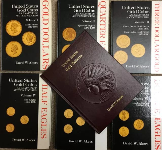 COMPLETE 6 VOLUME GOLD COINS by DAVID AKERS + PATTERN GOLD == GREAT OPPORTUNITY!