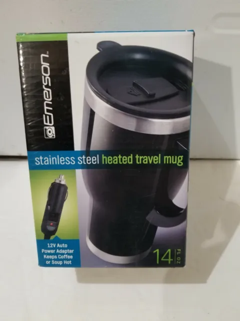 Emerson Stainless Steel Heated Travel Mug (14oz) with 12V Auto Adapter - New
