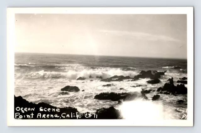 Postcard RPPC California Point Arena CA Ocean Beach Surf 1940s Unposted EKC