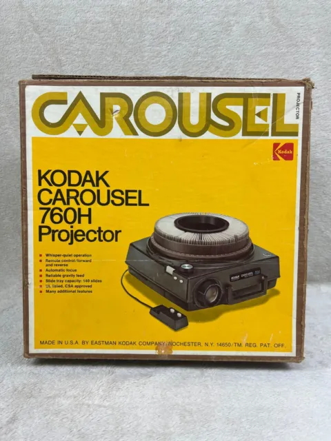 Proyector de deslizamiento de carrusel Kodak 760H enfoque automático con caja manual de bandeja remota