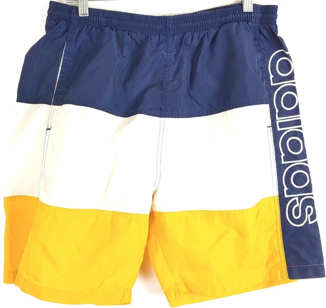 VTG Adidas Men's Color Block Striped Embroidered Sport Spell Out Shorts Sz 31x7"