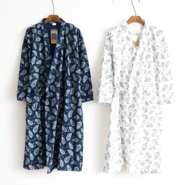 Herren Kimono Yukata SCHLAFANZÜGE BAUMWOLLE WEICH Japanisch Bademantel Robe