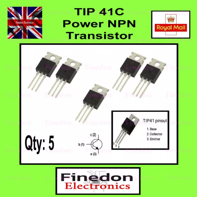 5 Qty TIP41C NPN Power Transistor (TO-220) - TIP41 UK Seller