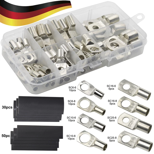 4x 50 Mm² Stoßverbinder Mit Schrumpfschlauch – Vernickelt, Für 0 Gauge Kabel, KFZ-Audio & Batterie (inkl. Schlüssel & Schrauben)