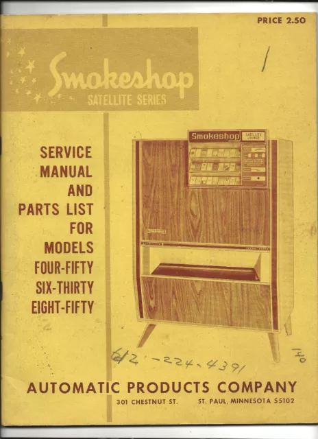 Service Manual/Parts List-Smokeshop 450 630 850-Satellite Series-Cigarette Vend