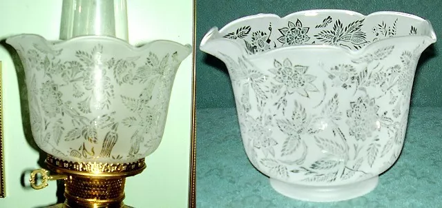 Etched Glass Shade for old oil,kerosene,banquet ,bridge lamp 4" Victorian Floral