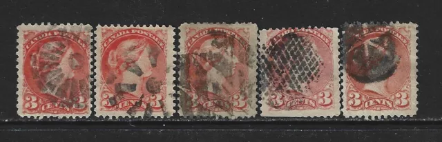 CANADA - 3c SMALL QUEEN VICTORIA WITH FANCY CORK CANCELS USED STAMPS LOT