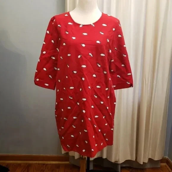 NEW Penguin Design Red Dress w/ Pockets Stretch Heavy Fabric US Size 14/16