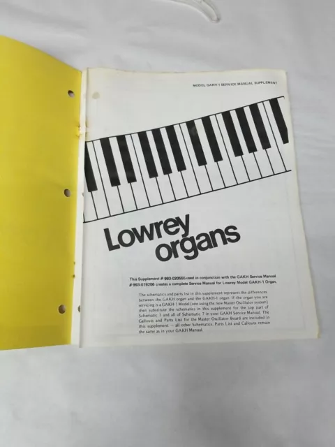 Lowrey Organs Model GAKH SERVICE MANUALl Citation Theatre Spinet 3