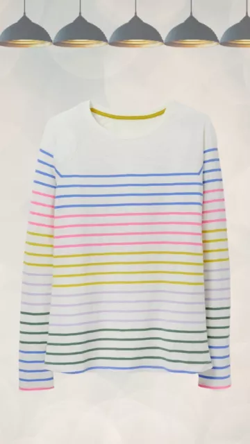 Ex Mini Boden Girl's Long Sleeve Rainbow Breton T-shirt in Ivory/Multi