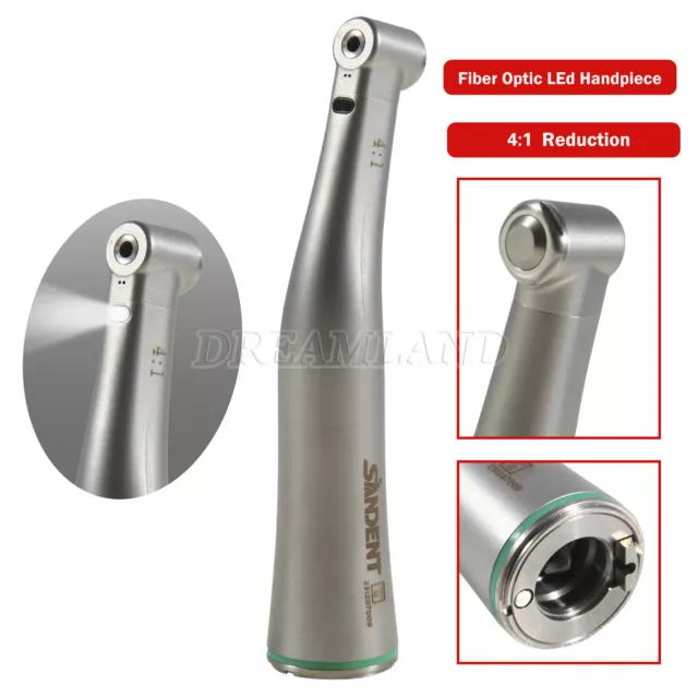 Dental 4:1 LED Fiber Optic Contra Angle Handpiece Inner Water Spray NSK Style UK