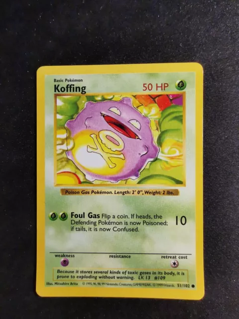 Koffing 51/102 Shadowless Base Set Pokemon Card Wizard Of The Coast