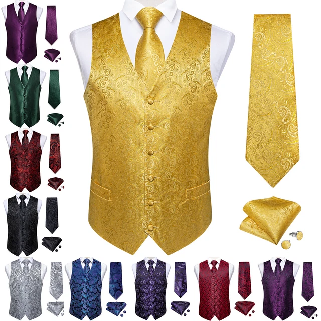 Mens Formal Wedding Waistcoat Paisley Floral Suit Vest Slim Tuxedo Silk Tie Set