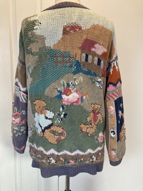 Cardigan vintage anni '80 grosso orsacchiotto dichiarazione 12 14 maglione cottage M