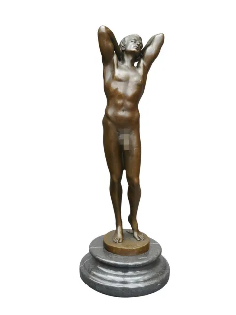 Bronze Figur Männerakt Aktskulptur erotisch edler Marmorsockel H: 31 cm (5642)